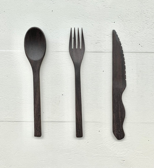 Bestekset Ebbenhout - Mes, Lepel, Vork